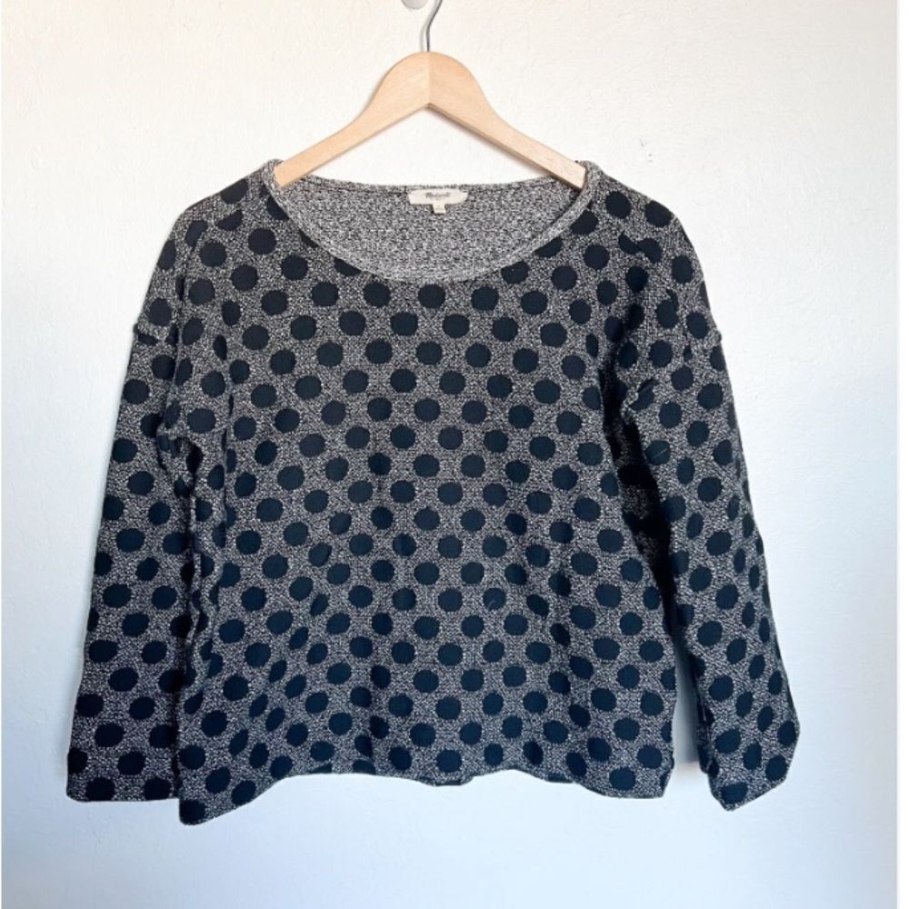 Madewell Maude Polka Dot Jacquard Top Heavy Weight 3/4 Small Black Gray - Picture 2 of 6